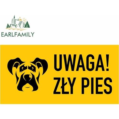 EARLFAMILY 13cm x 6.6cm for Uwaga Zly Pies Car Stickers Anime Motorcycle Refrigerator Anime Graphics Windows Waterproof Decal