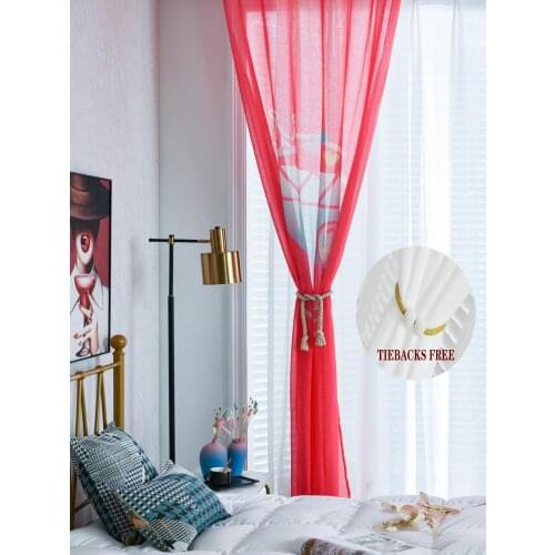 FMH Sheer Windows Curtains for living room bedroom faux linen tull Diana with tiebacks grommets or hooks sold as 1panel