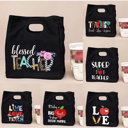 Blessed Teacher Functional Cooler Lunch Bags Portable Insulated Canvas Bento Tote Thermal Food School Food Storage Bag Best Gift