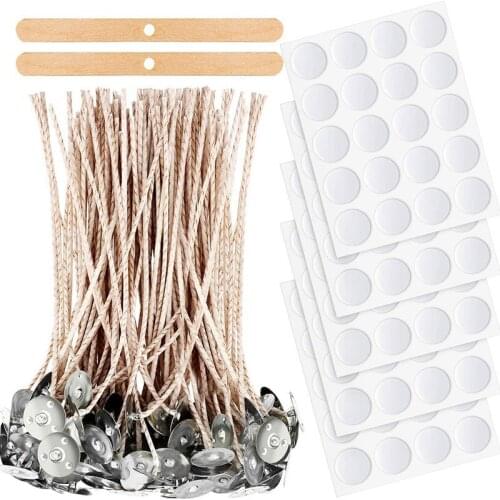 Hot 100 Pieces 6 Inch Soy Wax Candle Wicks with Base, 100 Pieces Double Sided Candle Wick for DIY Candle Making Supplies