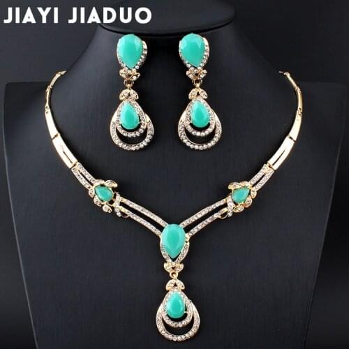 Jiayijiaduo African fashion wedding jewelry set Gold-color Charm women summer clothing accessories days blue crystal wholesale