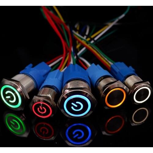 5 Pieces PC Power Button Push without Fixation Start Stop Latch on off Switch 12v Metal Computer Buttons 16 19 22 mm 220v 5v 24v