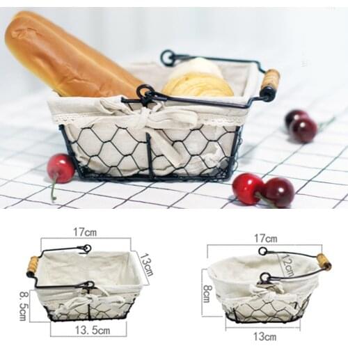 Wrought Iron Storage Basket Metal Portable Vegetable Fruit Bread Baskets With Cloth Snack Candy Organizer Kitchen Accessories