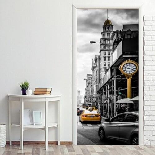 Creative Door Mural USA Urban Street Taxi Forest Door Wrap Peel and Stick Door Decal Door Sticker Home Decor