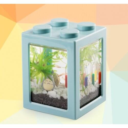 Multicolor Stackable Mini Fish Tank Betta Fish Mini Aquarium Building Block Fish Tank Office Tea Table Decoration Feeding Box