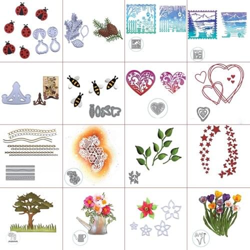 Layered Hollow Heart Floral Frond Pinecones Garden View Mixed Element DIY Scrapbooking Paper Cards Craft Making Template 2020