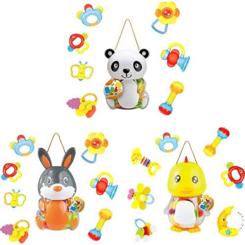 Cartoon Animals Baby Teething Rattles Toys Infant Rattling Teether Sensory Toy Music Sooth Kids Toys Baby Teethe Rattle Toy 0-12