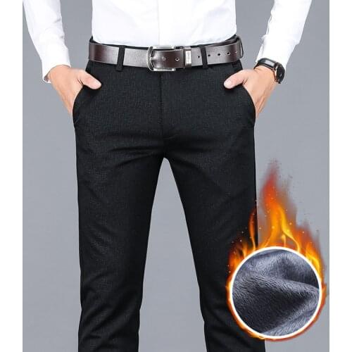 2021 winter new mens warm casual pants Business fashion Fleece thick plaid trousers Office stretch pants male Brand