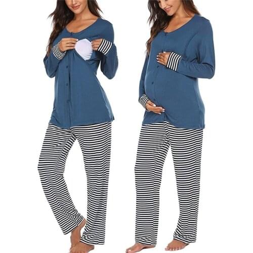 Nursing Pajamas Set Spring Autumn Sleepwear Pyjama Allaitement Nightie For Feeding Tops Pants Maternity Women Pregnancy Clothes