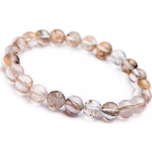 Genuine Natural Yellow Transparent Petrified Wood Tree Crystal Stretch Charm Round Bead Lady Bracelets 8mm