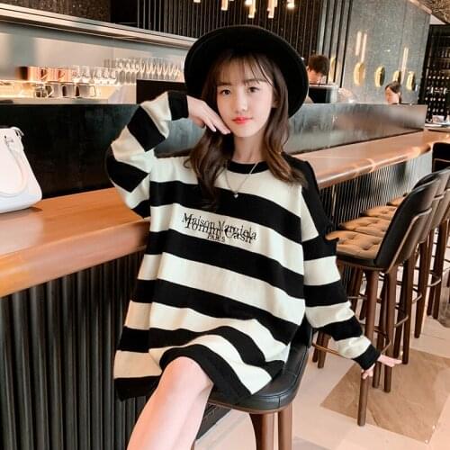 Girls Striped Sweater kids Soft Loose Chic Long Sweater Pullovers Girl Knit Jumper Top School Girls Long Sleeve Coat
