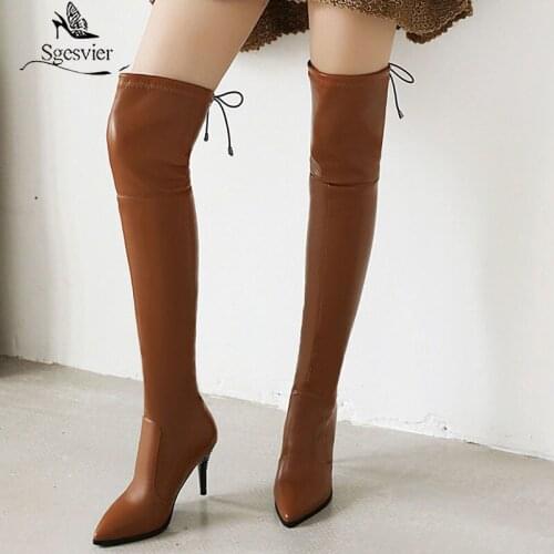 Sgesvier 2020 Autumn Womens Over The Knee Boots Black Stiletto High Heel Long Riding Boot Lace Up Ladies Shoes Elastic boots