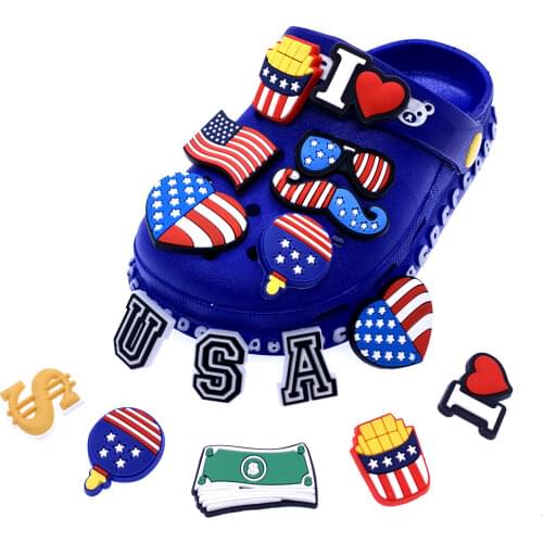 100PCS/Lot Silicone Shoes Charms American Style Decoration For Kids Party Gifts Unite States Series Dollar Croc JIBZ Accessories