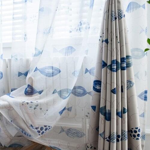 Blue Cartoon Fish Tulle Curtains for Living Room Boy Kids Children Sheer Windows Treatment Home Decoratio Curtains for Bedroom