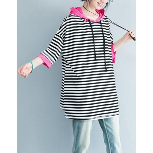 Spring Autumn Hoodies Women Sweatshirts Harajuku Hooded Striped Printed Hoodie Spring Ladies Hoody Streetwear RR0119