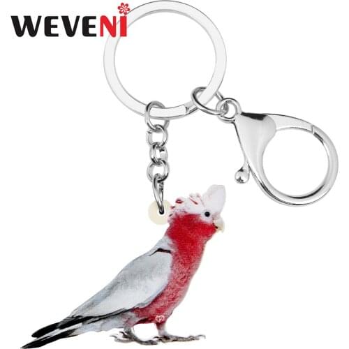 WEVENI Acrylic Flying Major Mitchells Cockatoo Keychains Print Bird Animal Keyring Jewelry For Women Men Wallet Bag Decoration