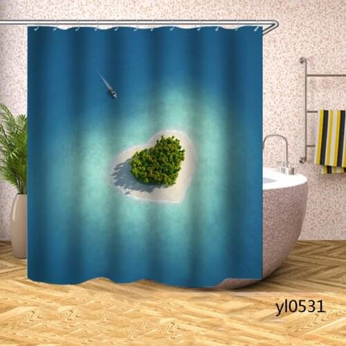Sea View Beach Shower Curtains Waterproof Bath Curtains Household for Bathroom Bathtub Large Wide Bathing Cover Rideau De Bain