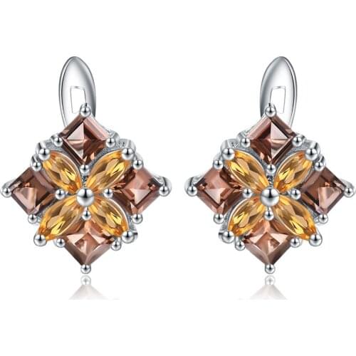 Gems Ballet Multicolor Natural Citrine Smoky Quartz Stud Earrings 925 Sterling Silver Earrings For Women Wedding Fine Jewelry