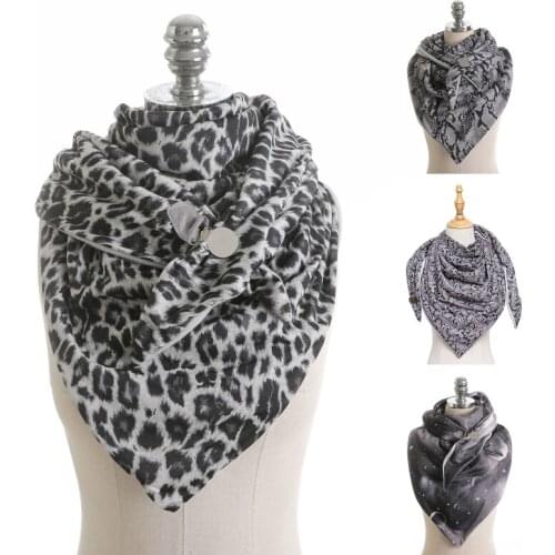 Women Leopard Paisley Floral Print Triangle Scarf with Clip Winter Neck Warmer Snood Thermal Blanket Poncho Shawl Wrap