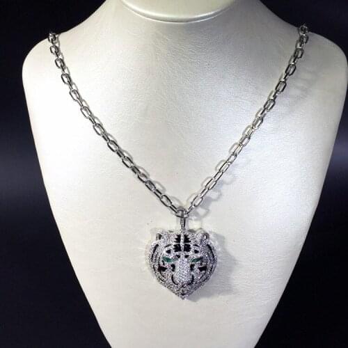 Hot copper Jewelry For Women Panther head Necklace AAA cubic zirconia enamel leopard animal long Pendant rose gold luxury brand