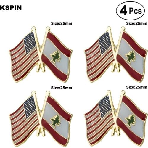 U.S.A. & Lebanon Friendship Flag Pin Lapel Pin Badge Brooch Icons 4pcs