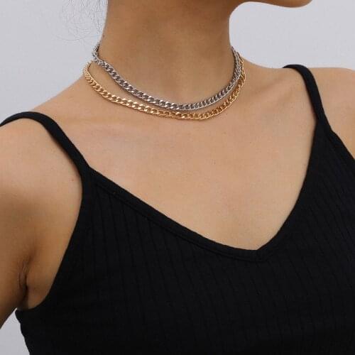 Golden Silver Color Stitching Fashion Jewelry Chain Necklaces Gift Hip Hop Casual Charms Couple Necklace Accessories