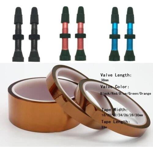 1 Pair Bicycle MTB Road Bike Tubeless Valve 5 Color No Tubes Presta Repair Tape 18/20/22/24/25/26/28/30mm Width 33m Length