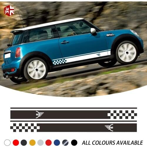 2 Pcs Car Styling MINI Logo Car Door Side Stripes Skirt Sticker Body Graphics Decal For MINI Cooper S R56 Decal JCW Accessories