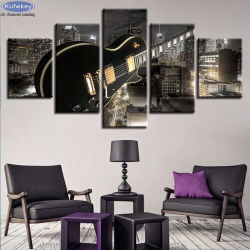 5D Diamond Painting Full Square/Round Drill 5 Panel Guitar Building Music Pictures Mosaic DIY Diamond Embroidery Home Decor