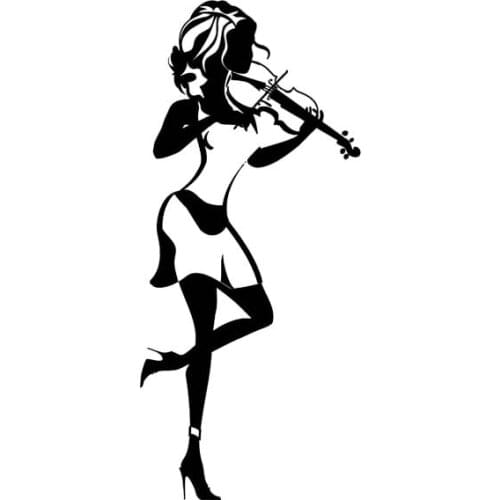 6.6*14.9CM Charming Girl Love Music Violin Car Sticker Fashion Design Black/Silver Zero Defect Vinyl Decal C20-0644