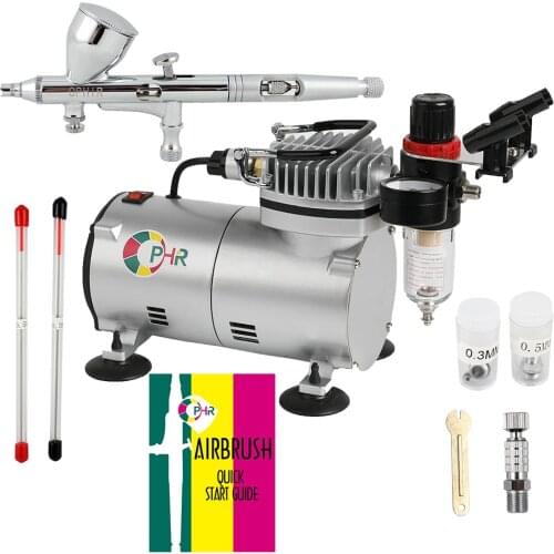OPHIR 3Tips 0.2mm 0.3mm 0.5mm Dual-Action Airbrush with PRO Air Compressor for Nail Art Makeup Model Paint Air Brush_AC089+AC070