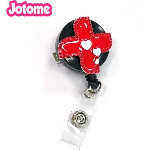 Hot selling high quality Enamel red windmill shape cross Retractable medical ID Badge Holder reel for nurse/doctor