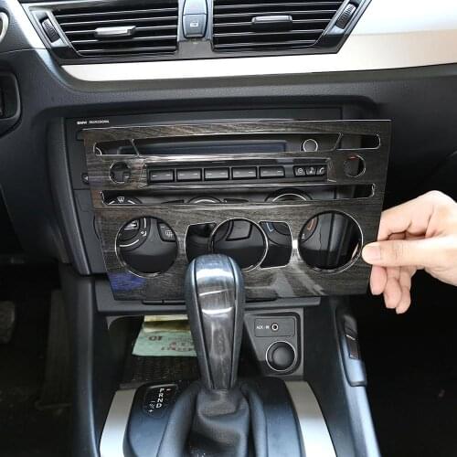 Black Wood Grain ABS Center Console Air-Conditioning Volume Control Panel Cover Trim for BMW X1 E84 2011-15 Models Accessories