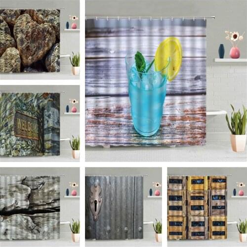 Wood Board Drink Shower Curtain Love Heart Stone Grain Waterproof Wall Hanging Curtains Bathroom With Hook Screen Home Decor Set