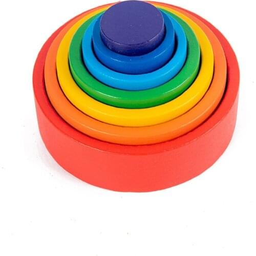 Wooden Rainbow Building Stacking Montessori Blocks Villain Set Cup Wooden Childrens Educational Colorful Rainbow Building Block