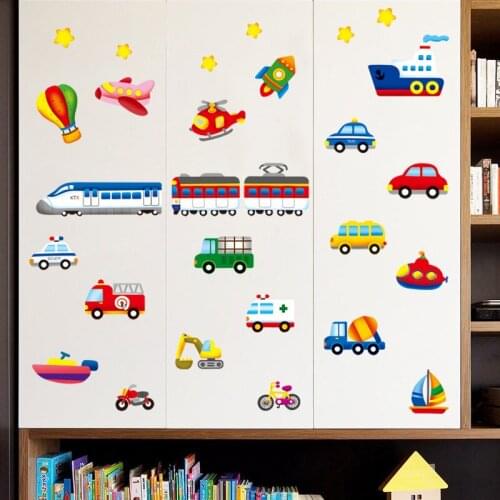 Children Room Cartoon Car Wall Stickers Kindergarten Background Decor Decals Murals Kids Bedroom Wallpaper PVC Wallstickers New
