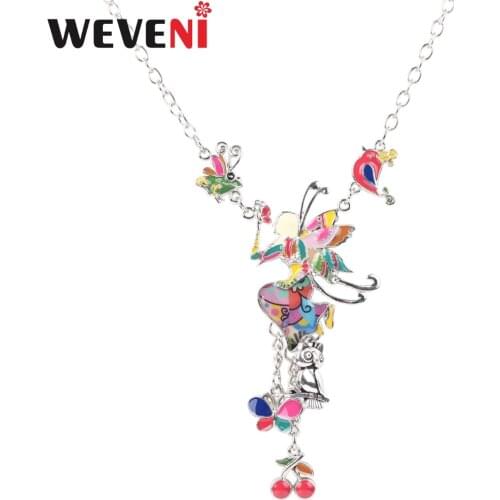 WEVENI Statement Maxi Enamel Metal Fairy Choker Necklace Pendants Chain Collar New Fashion Accessories Jewelry For Women