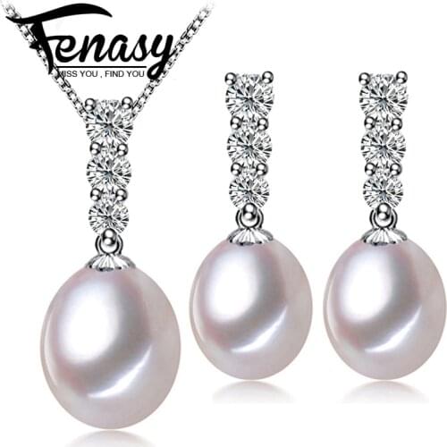 FENASY Natural Freshwater Pearl Jewelry Sets 925 Sterling Silver Drop Earrings Pendant Necklaces For Women Wedding Jewelry sets