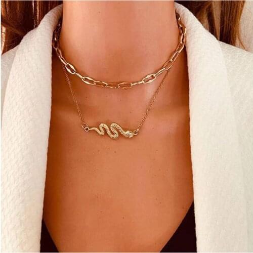 HaHaGirl 2021 punk Snake Pendant Necklace Golden Silver Color Unquie Men Women Neck Jewelry Statement Pouplar Necklace Wholesale