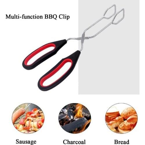 BBQ Tools Stainless Steel Tongs Scissors Type Grilled Food Clip Barbecue Accessories Portable Tongs Outdoor Kitchen Gadget