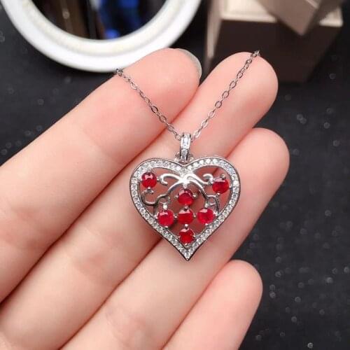 Classic 925 Silver Heart Pendant for Party 7PCS 3mm Natural Ruby Necklace Pendant Sterling Silver Ruby Pendant Gift for Woman