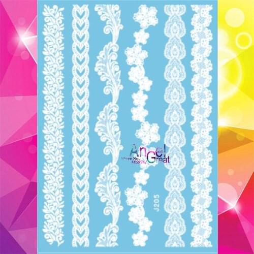 Lovely Henna Floral Bracelets Designs Tattoo Fake Waterproof Tattoo Stickers AJ205 White Ink Tatoo Wedding Chains Pattern Arm