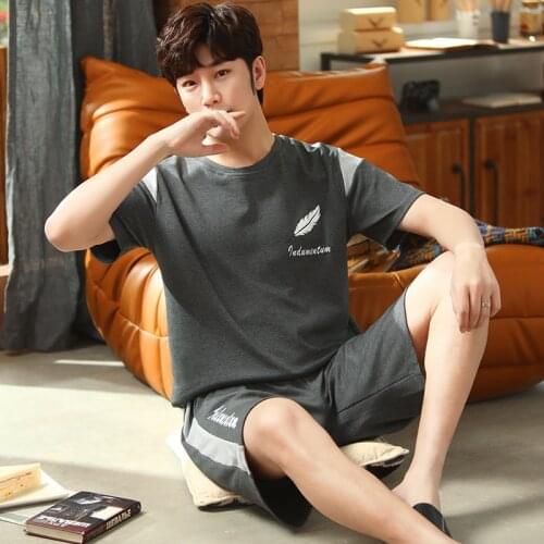 Summer Cotton Pyjamas Casual Mens Sets Feather Shorts for Men Lovely Pijamas Print Pajama Sets with Pockets Soft Sleepwear Set