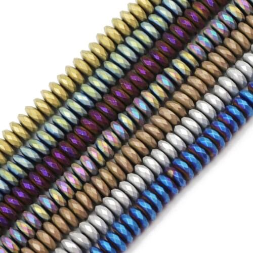 JHNBY Matte Flat Faceted Hematite 8x3mm 50pcs Natural Stone ore Gold color Round Loose beads for Jewelry bracelets Making DIY