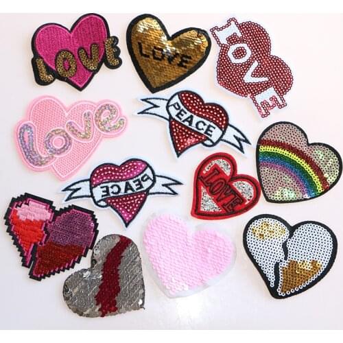 Fashion Heart Shapes Rainbow Sequin Icon Embroidered Applique Patches For Kawaii Clothes DIY Iron on Badges on the Bbackpack