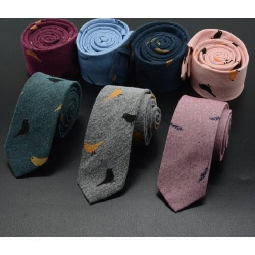 Mens Fashion Bird Necktie Cotton Ties 6cm Printed Leaf Slim Tie Gray Blue Feather Skinny Neck Ties Red For Men Wedding