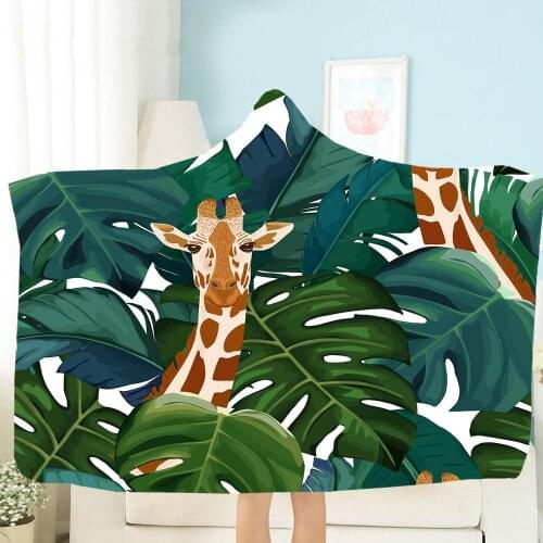 3D printed soft blanket giraffe and lion hooded blanket for adults kids 3D psychedelic scenery travel camping mantle bedspreads