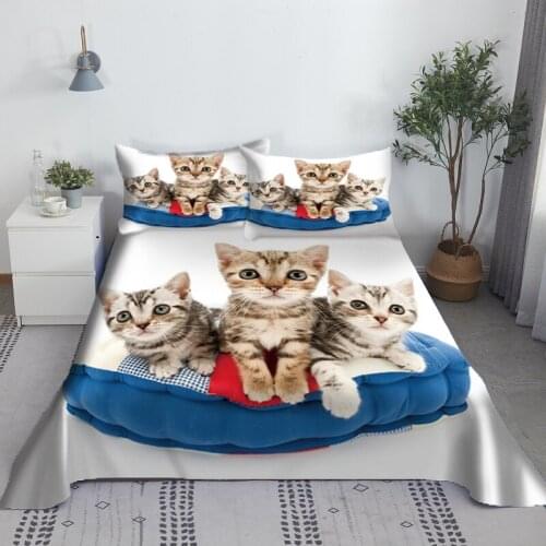 Cute Cats Bed Sheet Set 3D Printed Animal Bed Flat Sheet With Pillow Cover For Adults Kids Queen Full King Size Dropshipping