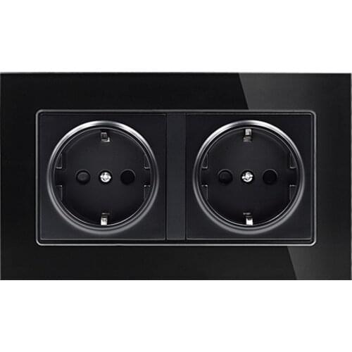 Wall Crystal Glass Panel Power Socket Plug Grounded 16a Eu Standard Electrical Double Outlet 146mm * 86mm