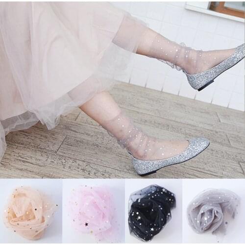 Summer Candy Color Sexy Lace Thin Mesh Tulle Ankle Socks Shiny Stars Moon Mixed Fiber Transparent Elasticity Women Cool Socks